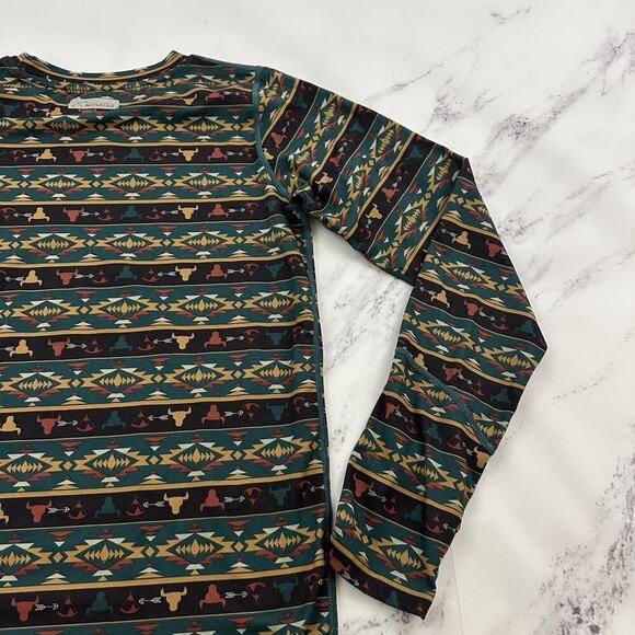 Terramar Womens Long Sleeve Top Size XL Green Brown Southwest Western Print - Picture 9 of 11